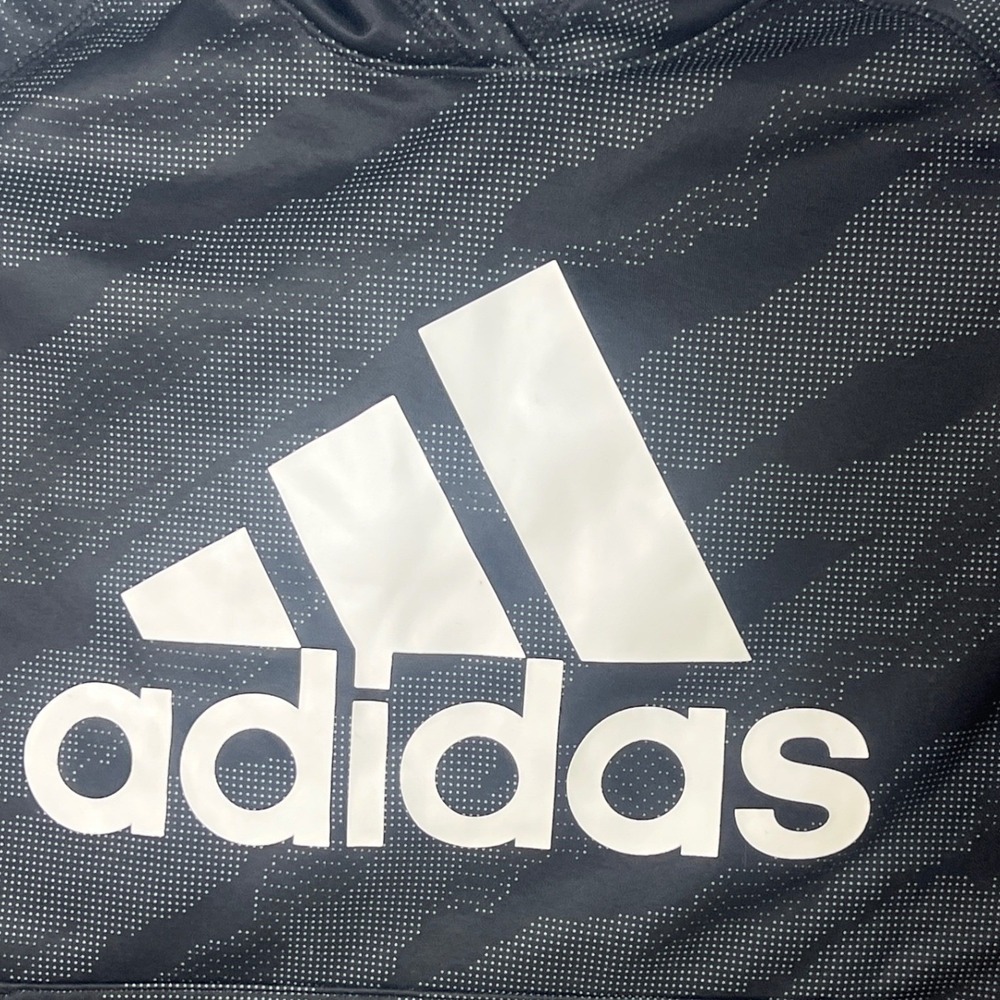 Adidas Kids Black White Hooded Sweatshirt Sporty Athletic Boys Medium Comfy - Picture 2 of 5